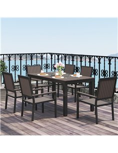 Outsunny 6 Seater Garden Dining Set with Stackable Chairs, Aluminium Frame, Rectangular Plastic Top, Garden Furniture Set, Outdo 2
