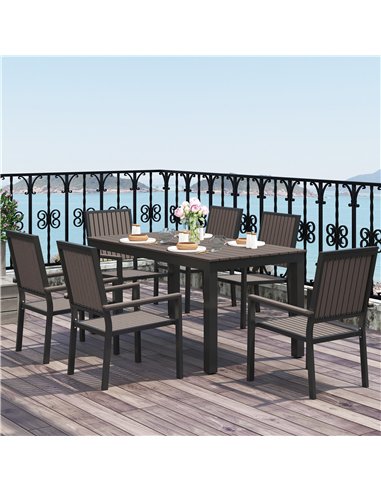 Outsunny 6 Seater Garden Dining Set with Stackable Chairs, Aluminium Frame, Rectangular Plastic Top, Garden Furniture Set, Outdo