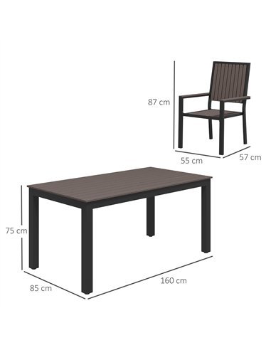 Outsunny 6 Seater Garden Dining Set with Stackable Chairs, Aluminium Frame, Rectangular Plastic Top, Garden Furniture Set, Outdo