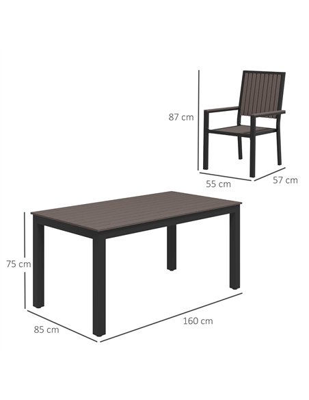 Outsunny 6 Seater Garden Dining Set with Stackable Chairs, Aluminium Frame, Rectangular Plastic Top, Garden Furniture Set, Outdo - pic 122315 | FastDaddyshop