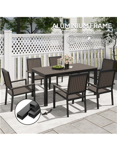 Outsunny 6 Seater Garden Dining Set with Stackable Chairs, Aluminium Frame, Rectangular Plastic Top, Garden Furniture Set, Outdo