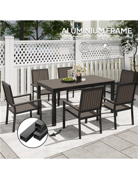 Outsunny 6 Seater Garden Dining Set with Stackable Chairs, Aluminium Frame, Rectangular Plastic Top, Garden Furniture Set, Outdo - pic 122316 | FastDaddyshop