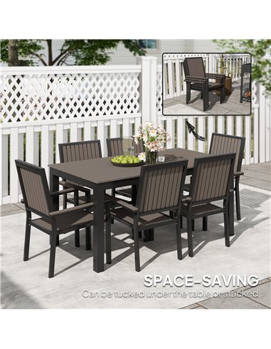 Outsunny 6 Seater Garden Dining Set with Stackable Chairs, Aluminium Frame, Rectangular Plastic Top, Garden Furniture Set, Outdo