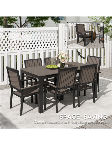 Outsunny 6 Seater Garden Dining Set with Stackable Chairs, Aluminium Frame, Rectangular Plastic Top, Garden Furniture Set, Outdo - pic 122317 | FastDaddyshop