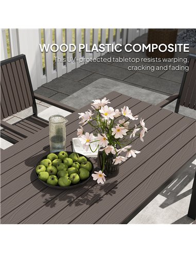 Outsunny 6 Seater Garden Dining Set with Stackable Chairs, Aluminium Frame, Rectangular Plastic Top, Garden Furniture Set, Outdo