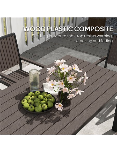 Outsunny 6 Seater Garden Dining Set with Stackable Chairs, Aluminium Frame, Rectangular Plastic Top, Garden Furniture Set, Outdo - pic 122318 | FastDaddyshop