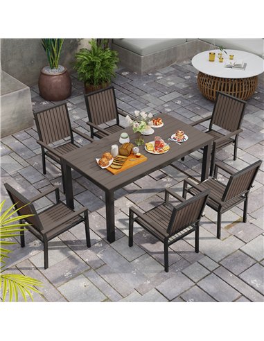 Outsunny 6 Seater Garden Dining Set with Stackable Chairs, Aluminium Frame, Rectangular Plastic Top, Garden Furniture Set, Outdo