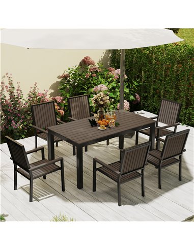 Outsunny 6 Seater Garden Dining Set with Stackable Chairs, Aluminium Frame, Rectangular Plastic Top, Garden Furniture Set, Outdo