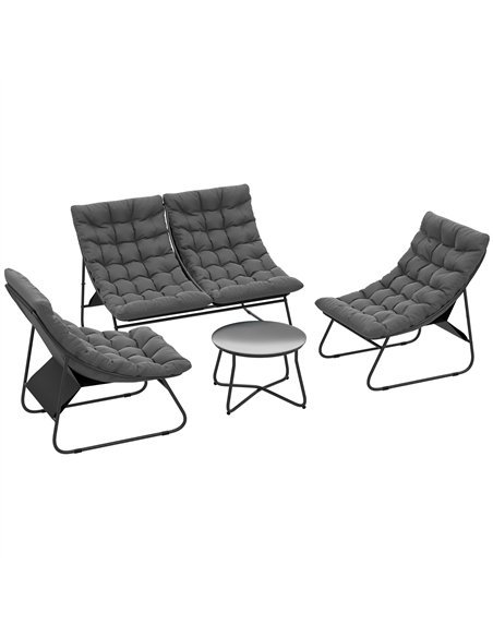 Outsunny 4 Seater Garden Furniture Set, Conversation Set with Loveseat Sofa, Chairs, Glass Coffee Table, Thick Cushions, Steel O - pic 122322 | FastDaddyshop
