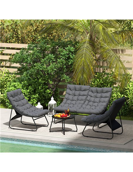 Outsunny 4 Seater Garden Furniture Set, Conversation Set with Loveseat Sofa, Chairs, Glass Coffee Table, Thick Cushions, Steel O - pic 122323 | FastDaddyshop