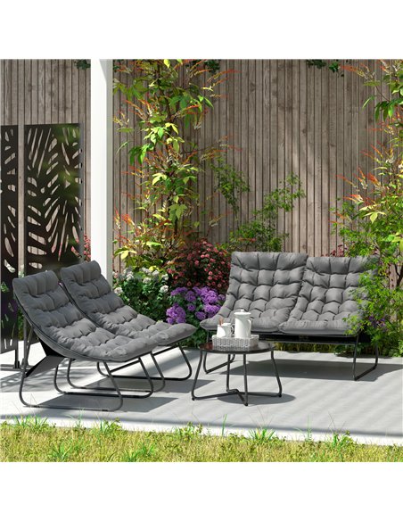 Outsunny 4 Seater Garden Furniture Set, Conversation Set with Loveseat Sofa, Chairs, Glass Coffee Table, Thick Cushions, Steel O - pic 122328 | FastDaddyshop