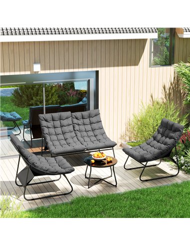 Outsunny 4 Seater Garden Furniture Set, Conversation Set with Loveseat Sofa, Chairs, Glass Coffee Table, Thick Cushions, Steel O