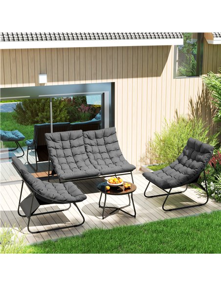 Outsunny 4 Seater Garden Furniture Set, Conversation Set with Loveseat Sofa, Chairs, Glass Coffee Table, Thick Cushions, Steel O - pic 122329 | FastDaddyshop