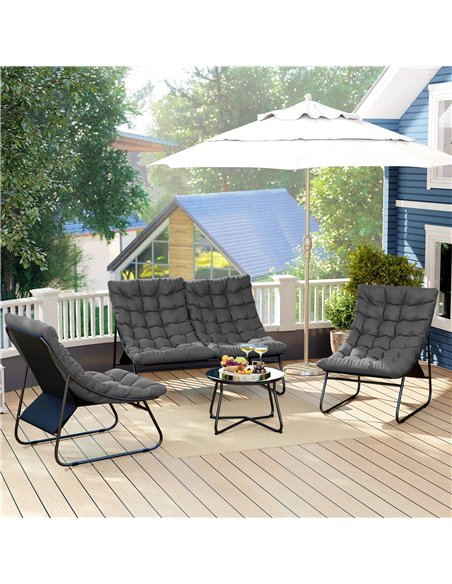Outsunny 4 Seater Garden Furniture Set, Conversation Set with Loveseat Sofa, Chairs, Glass Coffee Table, Thick Cushions, Steel O - pic 122330 | FastDaddyshop