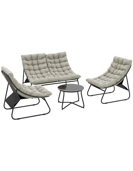 Outsunny 4 Seater Garden Furniture Set, Conversation Set with Loveseat Sofa, Chairs, Glass Coffee Table, Thick Cushions, Steel O - pic 122331 | FastDaddyshop