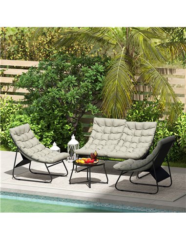 Outsunny 4 Seater Garden Furniture Set, Conversation Set with Loveseat Sofa, Chairs, Glass Coffee Table, Thick Cushions, Steel O