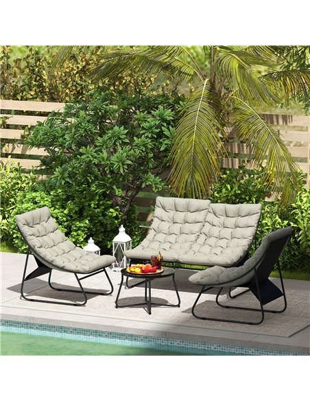 Outsunny 4 Seater Garden Furniture Set, Conversation Set with Loveseat Sofa, Chairs, Glass Coffee Table, Thick Cushions, Steel O - pic 122332 | FastDaddyshop