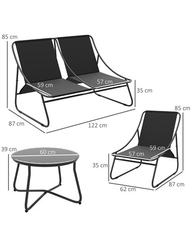 Outsunny 4 Seater Garden Furniture Set, Conversation Set with Loveseat Sofa, Chairs, Glass Coffee Table, Thick Cushions, Steel O