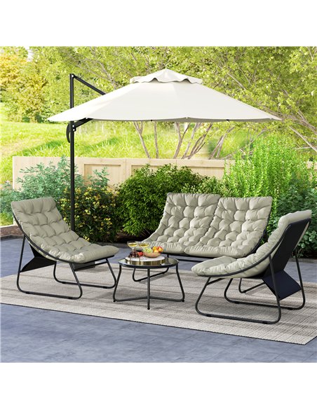 Outsunny 4 Seater Garden Furniture Set, Conversation Set with Loveseat Sofa, Chairs, Glass Coffee Table, Thick Cushions, Steel O - pic 122337 | FastDaddyshop
