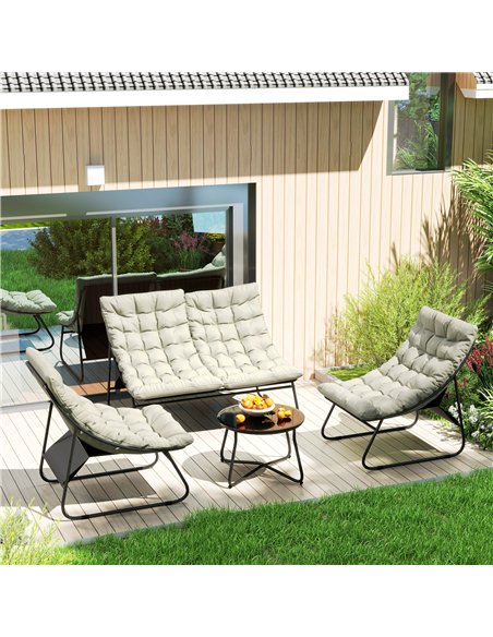 Outsunny 4 Seater Garden Furniture Set, Conversation Set with Loveseat Sofa, Chairs, Glass Coffee Table, Thick Cushions, Steel O - pic 122338 | FastDaddyshop