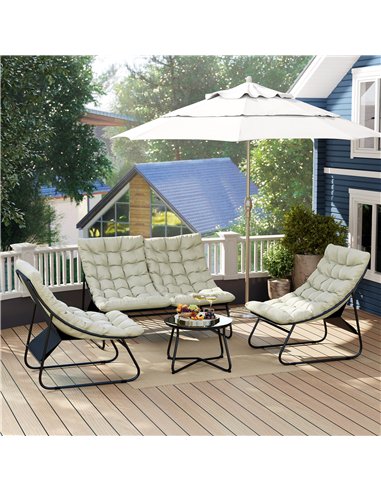 Outsunny 4 Seater Garden Furniture Set, Conversation Set with Loveseat Sofa, Chairs, Glass Coffee Table, Thick Cushions, Steel O