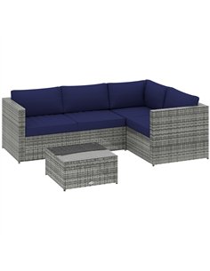 Outsunny 3 Pieces PE Rattan Garden Furniture Set with 10 cm Thick Cushions, 4 Seater Garden Corner Sofa Set with Glass Top Coffe