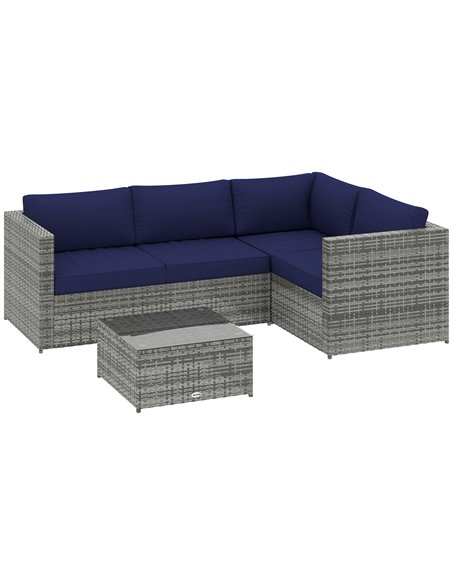 Outsunny 3 Pieces PE Rattan Garden Furniture Set with 10 cm Thick Cushions, 4 Seater Garden Corner Sofa Set with Glass Top Coffe - pic 122340 | FastDaddyshop