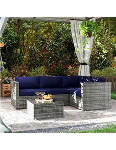 Outsunny 3 Pieces PE Rattan Garden Furniture Set with 10 cm Thick Cushions, 4 Seater Garden Corner Sofa Set with Glass Top Coffe 2