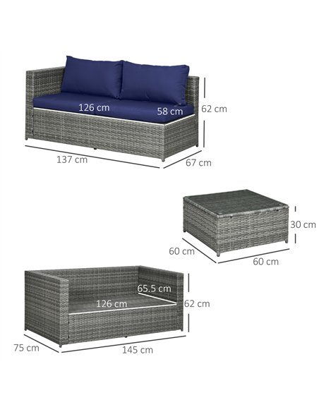 Outsunny 3 Pieces PE Rattan Garden Furniture Set with 10 cm Thick Cushions, 4 Seater Garden Corner Sofa Set with Glass Top Coffe - pic 122342 | FastDaddyshop