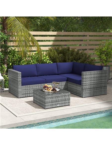 Outsunny 3 Pieces PE Rattan Garden Furniture Set with 10 cm Thick Cushions, 4 Seater Garden Corner Sofa Set with Glass Top Coffe - pic 122346 | FastDaddyshop