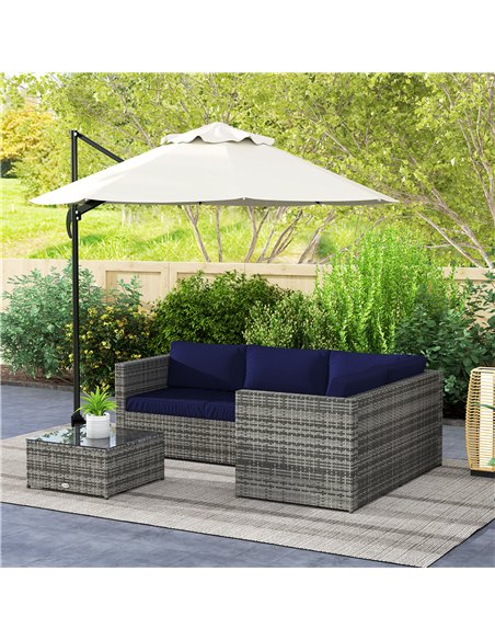 Outsunny 3 Pieces PE Rattan Garden Furniture Set with 10 cm Thick Cushions, 4 Seater Garden Corner Sofa Set with Glass Top Coffe - pic 122347 | FastDaddyshop