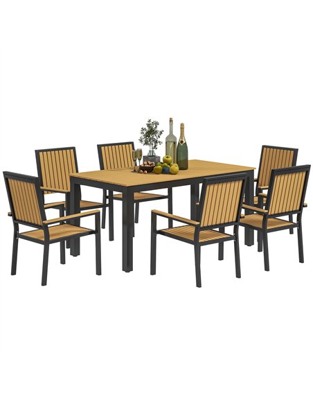Outsunny 6 Seater Garden Dining Set with Stackable Chairs, Aluminium Frame, Rectangular Plastic Top, Garden Furniture Set, Outdo - pic 122349 | FastDaddyshop