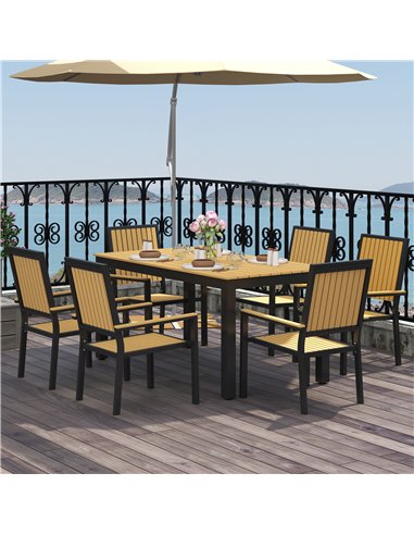 Outsunny 6 Seater Garden Dining Set with Stackable Chairs, Aluminium Frame, Rectangular Plastic Top, Garden Furniture Set, Outdo