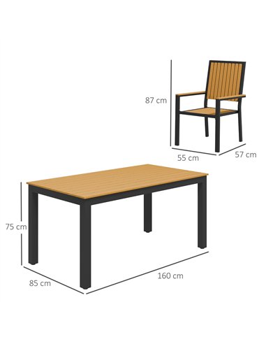 Outsunny 6 Seater Garden Dining Set with Stackable Chairs, Aluminium Frame, Rectangular Plastic Top, Garden Furniture Set, Outdo