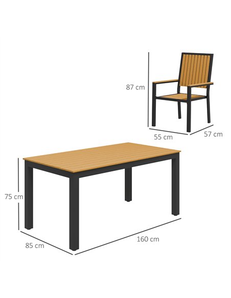 Outsunny 6 Seater Garden Dining Set with Stackable Chairs, Aluminium Frame, Rectangular Plastic Top, Garden Furniture Set, Outdo - pic 122351 | FastDaddyshop