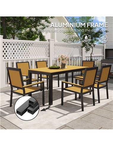 Outsunny 6 Seater Garden Dining Set with Stackable Chairs, Aluminium Frame, Rectangular Plastic Top, Garden Furniture Set, Outdo