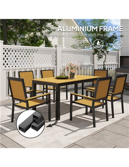 Outsunny 6 Seater Garden Dining Set with Stackable Chairs, Aluminium Frame, Rectangular Plastic Top, Garden Furniture Set, Outdo - pic 122352 | FastDaddyshop