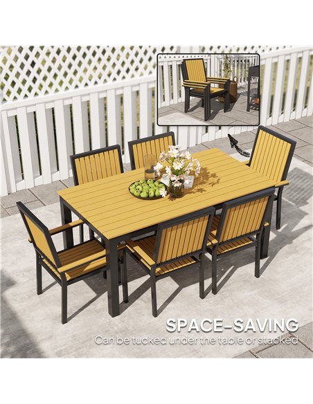 Outsunny 6 Seater Garden Dining Set with Stackable Chairs, Aluminium Frame, Rectangular Plastic Top, Garden Furniture Set, Outdo - pic 122353 | FastDaddyshop