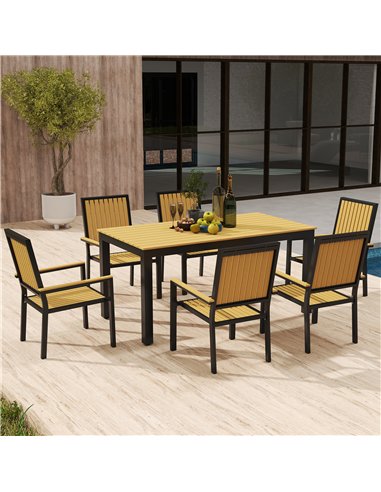 Outsunny 6 Seater Garden Dining Set with Stackable Chairs, Aluminium Frame, Rectangular Plastic Top, Garden Furniture Set, Outdo