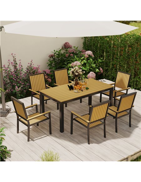 Outsunny 6 Seater Garden Dining Set with Stackable Chairs, Aluminium Frame, Rectangular Plastic Top, Garden Furniture Set, Outdo - pic 122357 | FastDaddyshop