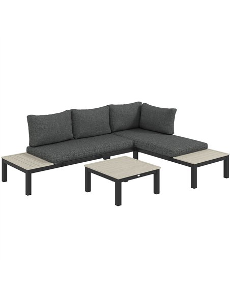 Outsunny 3 Pieces Garden Furniture Sets, Aluminium Outdoor Corner Sofa Set with 2 Loveseat and Coffee Table with Cushions for Ga - pic 122358 | FastDaddyshop
