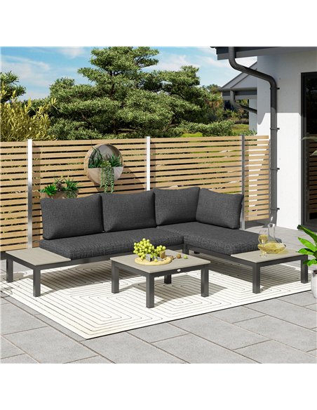 Outsunny 3 Pieces Garden Furniture Sets, Aluminium Outdoor Corner Sofa Set with 2 Loveseat and Coffee Table with Cushions for Ga - pic 122359 | FastDaddyshop