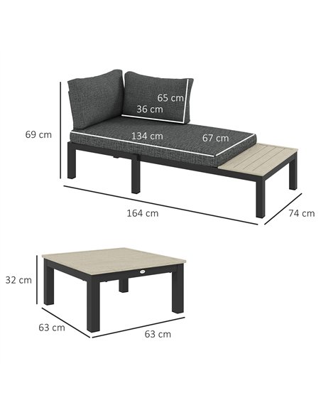Outsunny 3 Pieces Garden Furniture Sets, Aluminium Outdoor Corner Sofa Set with 2 Loveseat and Coffee Table with Cushions for Ga - pic 122360 | FastDaddyshop