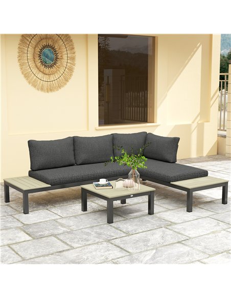 Outsunny 3 Pieces Garden Furniture Sets, Aluminium Outdoor Corner Sofa Set with 2 Loveseat and Coffee Table with Cushions for Ga - pic 122365 | FastDaddyshop