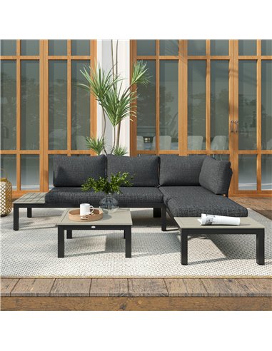 Outsunny 3 Pieces Garden Furniture Sets, Aluminium Outdoor Corner Sofa Set with 2 Loveseat and Coffee Table with Cushions for Ga