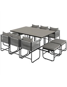 Outsunny 10 Seater Rattan Cube Garden Furniture Set, Rattan Dining Set with Cushions, Outdoor Dining Table and Chairs with 6 Arm