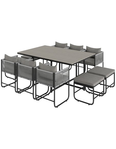 Outsunny 10 Seater Rattan Cube Garden Furniture Set, Rattan Dining Set with Cushions, Outdoor Dining Table and Chairs with 6 Arm - pic 122367 | FastDaddyshop