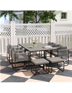 Outsunny 10 Seater Rattan Cube Garden Furniture Set, Rattan Dining Set with Cushions, Outdoor Dining Table and Chairs with 6 Arm 2