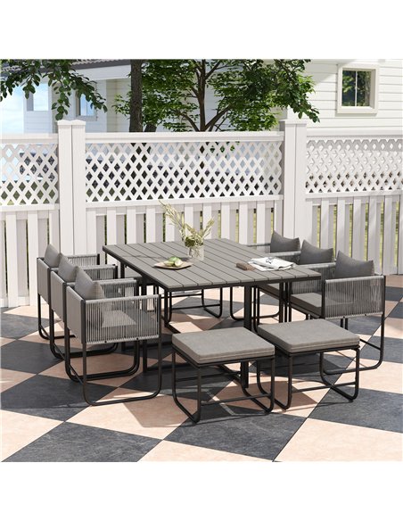 Outsunny 10 Seater Rattan Cube Garden Furniture Set, Rattan Dining Set with Cushions, Outdoor Dining Table and Chairs with 6 Arm - pic 122368 | FastDaddyshop