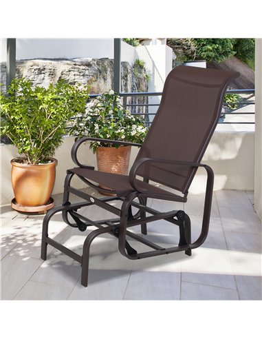Outsunny Outdoor Gliding Rocking Chair with Sturdy Metal Frame Garden Comfortable Swing Chair for Patio, Backyard and Poolside, 
